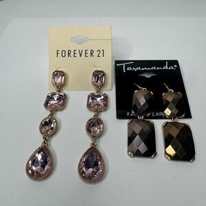 Pink Crystal Drop Dangle Earrings & Square Dangle Earrings